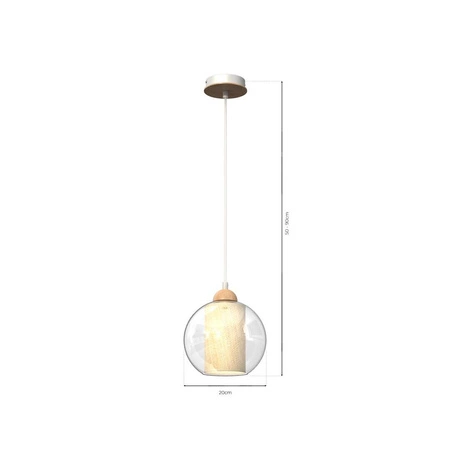 Lampa wisząca TELA, fi20, biały/transparentny/drewno, 1x60W E27, MLP7955