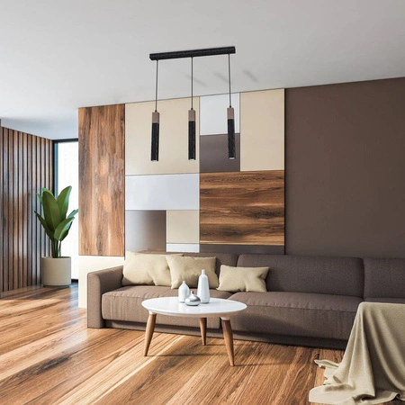 Lampa wisząca SOLO, MLP7470, przecierany czarny/drewno patynowane, 3x5W mini GU10