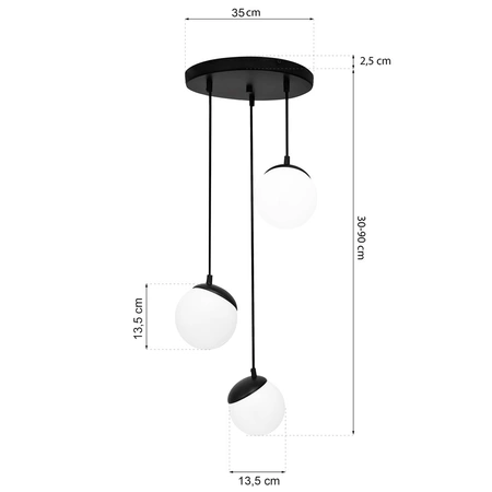 Lampa wisząca nowoczesna szklana kula SFERA III czarny/biały śr. 35cm
