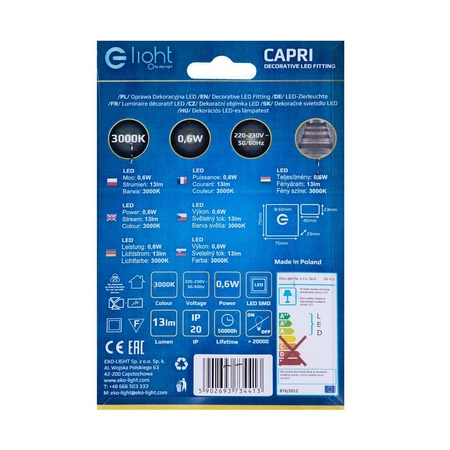 Oprawa schodowa LED 0,6W CAPRI barwa ciepła 3000K EKS4413