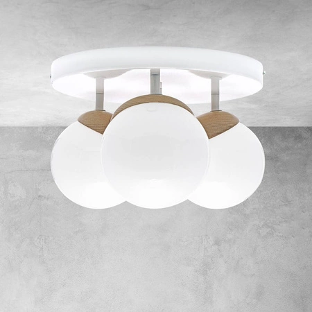 Lampa sufitowa nowoczesna szklana kula plafon SFERA WOOD III drewno/biały śr. 35cm