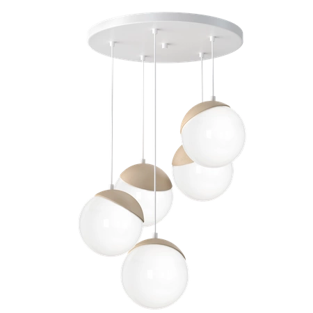 Lampa wisząca nowoczesna szklana kula SFERA WOOD V drewno/biały śr. 35cm