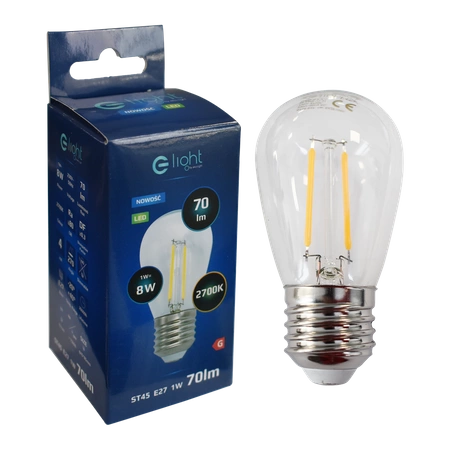 Żarówka Filamentowa LED 1W ST45 E27 2700K | biała ciepła