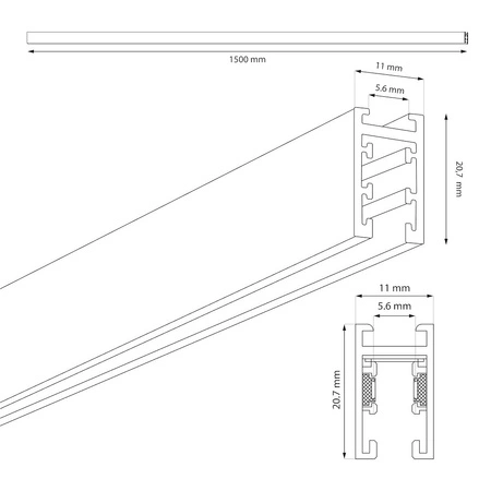Szyna natynk magnetic track 5mm 150cm