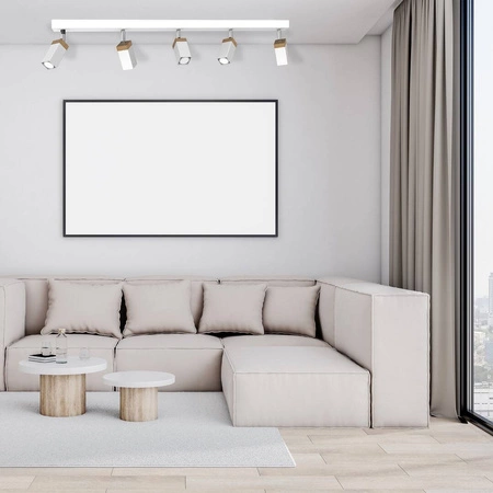 Lampa sufitowa SOLO, MLP7480, przecierany biały/drewno patynowane, 5x5W mini GU10