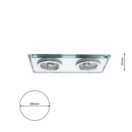 Oczko sufitowe szklane PROSTOKĄTNE 2xGU10 Kolor: SREBNY EKOS919