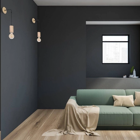 Kinkiet drewniany designerski LINES drewno/czarny