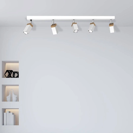 Lampa sufitowa SOLO, MLP7480, przecierany biały/drewno patynowane, 5x5W mini GU10