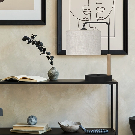 Lampa Stołowa ATLANTA, MLP7453, czarny/drewno/beżowo-szary, 1x60W E27