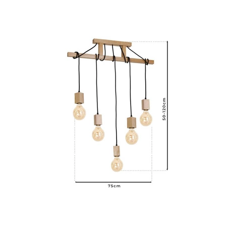 Lampa Wisząca JACK, MLP583, drewno naturalne, 5x60W E27