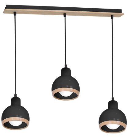 Lampa wisząca OVAL, MLP7046, czarny/drewno, 3x60W E27