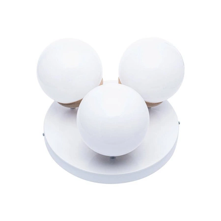 Lampa sufitowa nowoczesna szklana kula plafon SFERA WOOD III drewno/biały śr. 35cm