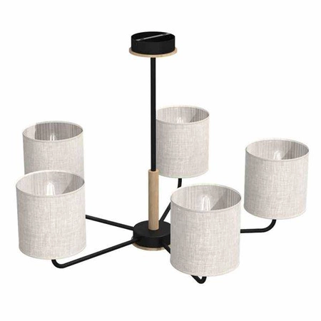 Żyrandol ATLANTA, MLP7452, czarny/drewno/beżowo-szary, 5x60W E27