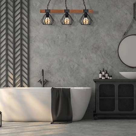 Industrialna lampa wisząca ULF BLACK / WOOD 3xE27 60W MLP6193