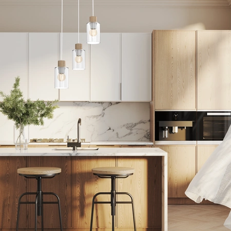 Lampa wisząca MADERA, biały/transparentny/drewno, 3x60W E27, MLP8556