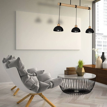 Lampa wisząca ERIK, MLP7226, czarny/drewno, 3x60W E27
