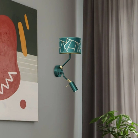 Kinkiet ZIGGY GREEN, MLP7573, butelkowa zieleń/złoty, 1x60W E27 + 1x8W mini GU10