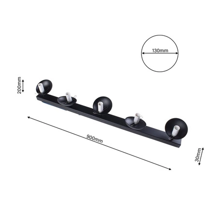 Lampa sufitowa nowoczesna szklana kula listwa SFERA V czarny/biały szer. 100cm