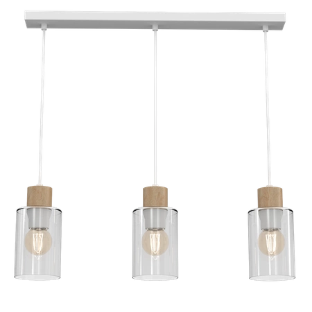 Lampa wisząca MADERA, biały/transparentny/drewno, 3x60W E27, MLP8555